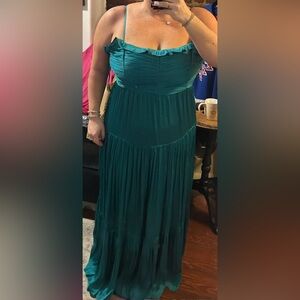AQUA NWT Ruched Tiered Maxi Dress- Teal